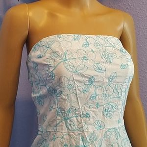 EUC Strapless embroidered floral dress blue